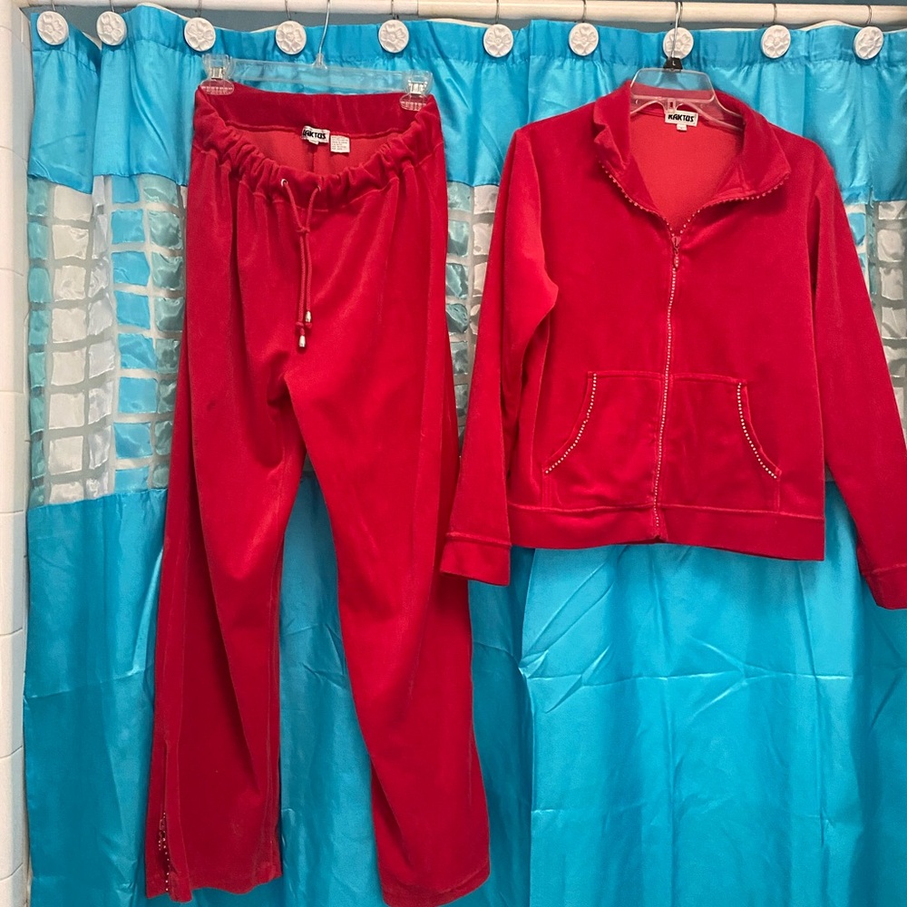 Kaktus Red Velour Tracksuit